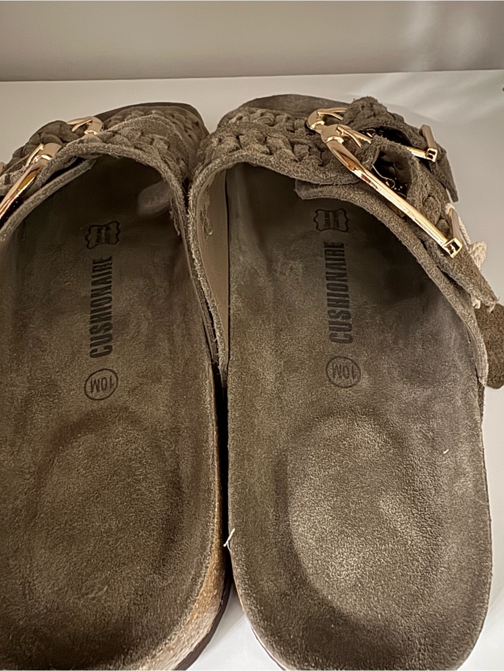 Cashew Cork Braided Double-Buckle Suede Slide Sandals - - Picture 4 of 8